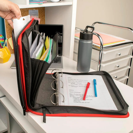 Fire Red 2-Inch Zipper Binder with 5-Tab Expanding File