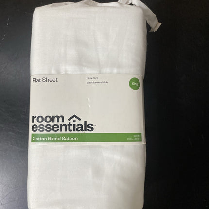 Room Essentials King Easy Care Cotton Blend Sateen Flat Sheet White