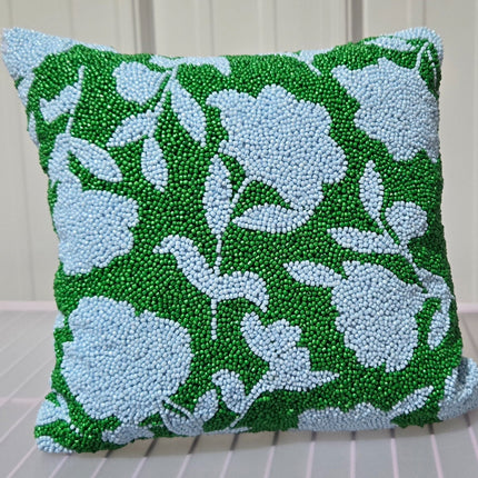 Kate Spade New York Floral Beaded Accent Throw Pillow 12in Green Light Blue