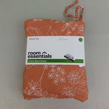 Room Essentials Easy Care Cotton Blend Sateen Sheet Set Twin Rust Floral