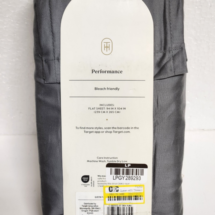 Threshold Queen 400 Thread Count Performance Flat Sheet Radiant Gray