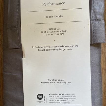Threshold Full 400 Thread Count Performance Flat Sheet Dark Gray