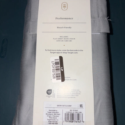 Threshold Queen 400 Thread Count Performance Flat Sheet Classic Gray