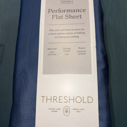 Threshold Performance Queen 400 Thread Count Flat Sheet Metallic Blue