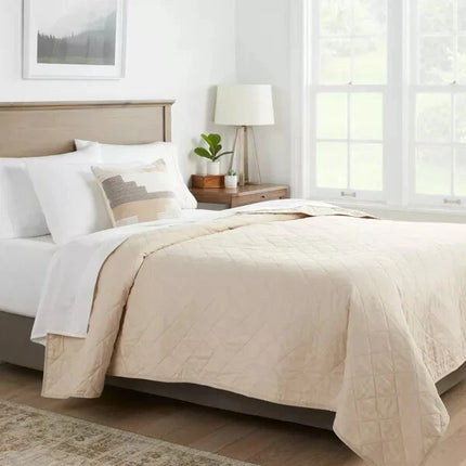 Full/Queen Diamond Stitch Cotton Linen Quilt Khaki - Threshold: OEKO-TEX Certified, Midweight Coverlet