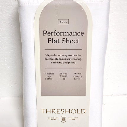 Threshold 400 Thread Count Sateen Full Size Flat Sheet White