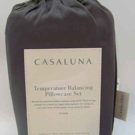 Casaluna Temperature Balancing King Sateen Solid Pillowcase Set Metal Gray