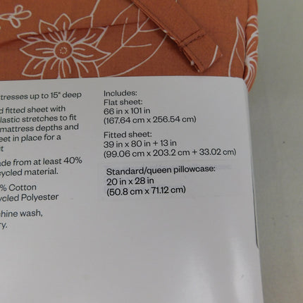 Room Essentials Easy Care Cotton Blend Sateen Sheet Set Twin Rust Floral