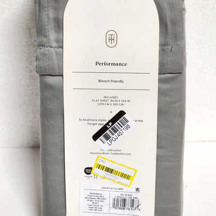 Threshold Queen Size 400 Thread Count Performance Flat Sheet - Classic Gray