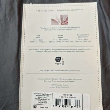 Casaluna 500 Thread Count Supima Sateen Full Sheet Set Dark Gray