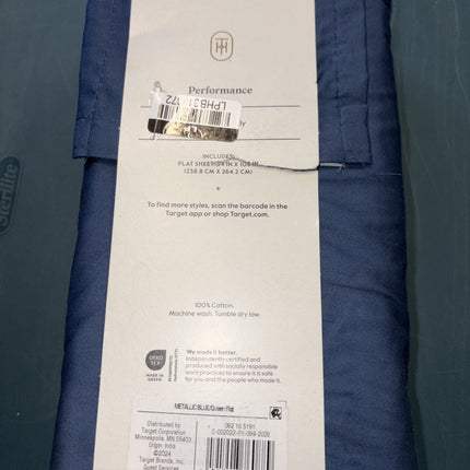 Threshold Performance Queen 400 Thread Count Flat Sheet Metallic Blue