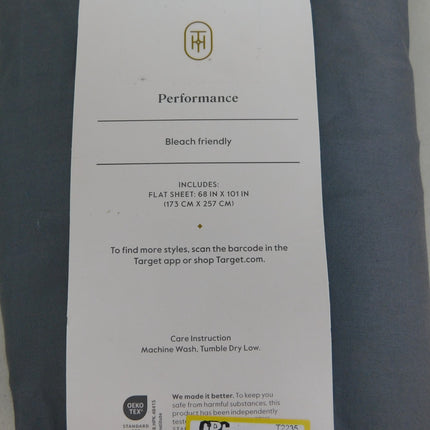 Threshold Performance 400TC Cotton Sateen Twin Flat Sheet Dark Gray