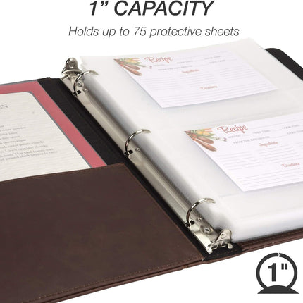 Samsill 1 Inch Faux Leather 3 Ring Recipe Binder Brown