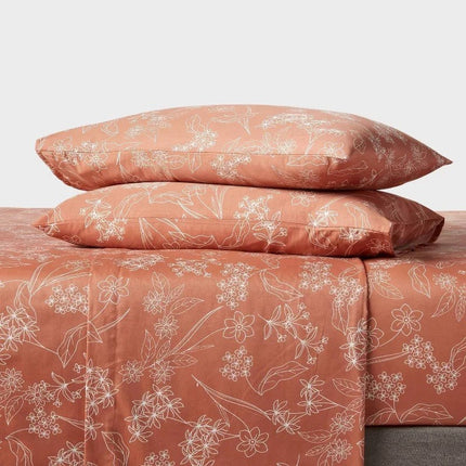 Room Essentials Easy Care Cotton Blend Sateen Sheet Set Twin Rust Floral