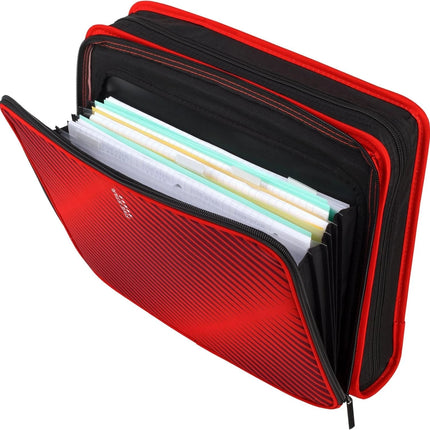 Fire Red 2-Inch Zipper Binder with 5-Tab Expanding File