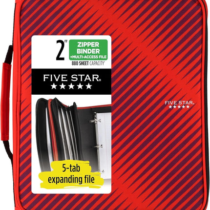 Fire Red 2-Inch Zipper Binder with 5-Tab Expanding File