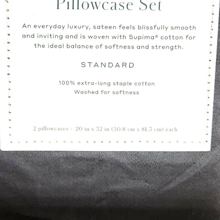 Casaluna 500 Thread Count Sateen Pillowcase Set Standard Dark Gray