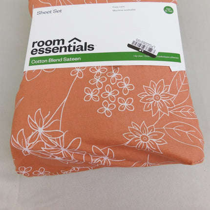 Room Essentials Easy Care Cotton Blend Sateen Sheet Set Twin Rust Floral