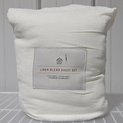 Hearth & Hand Queen Linen Blend Hem Stitch 4-Piece Sheet Set Sour Cream