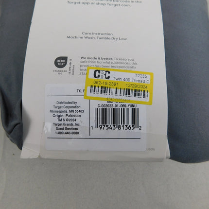 Threshold Performance 400TC Cotton Sateen Twin Flat Sheet Dark Gray