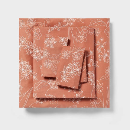 Room Essentials Easy Care Cotton Blend Sateen Sheet Set Twin Rust Floral