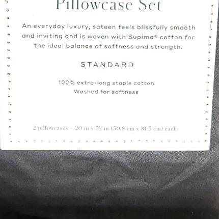 Casaluna 500 Thread Count Sateen Pillowcase Set Standard Size Dark Gray