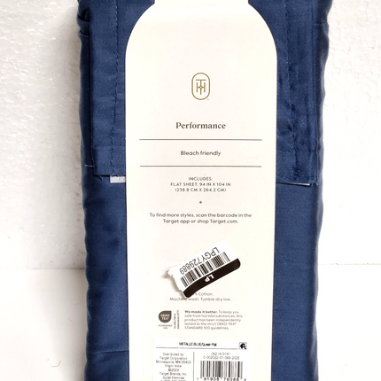 Threshold 400 Thread Count Queen Performance Flat Sheet Metallic Blue