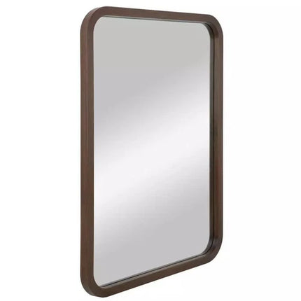 Threshold 22"x30" Rounded Corner Wood Wall Mirror, Walnut Brown Finish, Modern Style