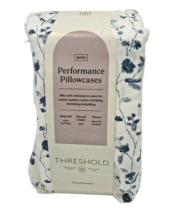 Target Threshold Performance King Pillowcase Pair 400 TC Blue White Floral