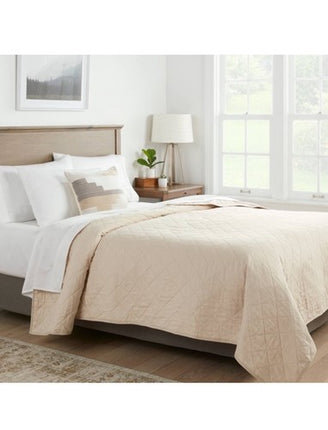 Full/Queen Diamond Stitch Cotton Linen Quilt Khaki - Threshold: OEKO-TEX Certified, Midweight Coverlet