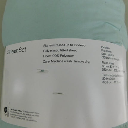 Room Essentials Solid Soft Brushed Microfiber Sheet Set Queen Mint