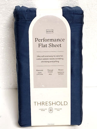 Threshold 400 Thread Count Queen Performance Flat Sheet Metallic Blue