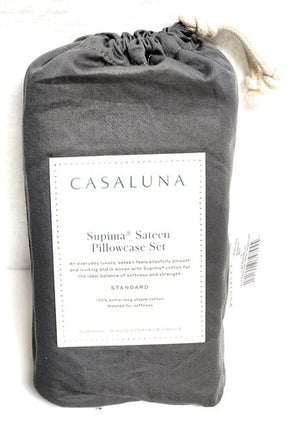 Casaluna 500 Thread Count Sateen Pillowcase Set Standard Size Dark Gray