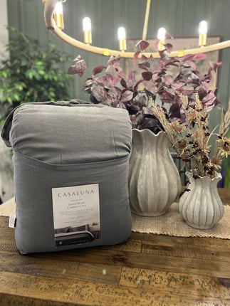 Casaluna Heavyweight Linen Blend Comforter & Sham Set Full/Queen Dark Gray