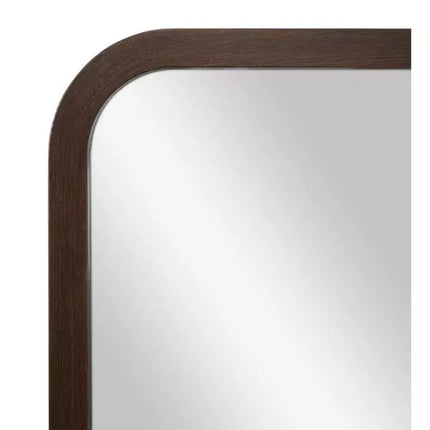 Threshold 22"x30" Rounded Corner Wood Wall Mirror, Walnut Brown Finish, Modern Style