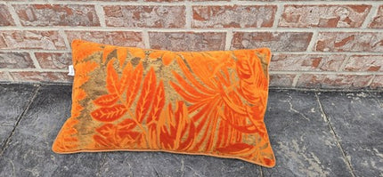 Alerfa 12x20in Orange Lumbar Pillow Maple Leaf Embroidery Cut Velvet