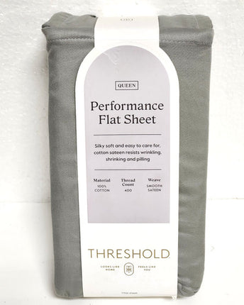 Threshold Queen Size 400 Thread Count Performance Flat Sheet - Classic Gray