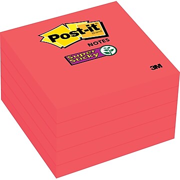 Post-it Super Sticky Notes, 5 Sticky Note Pads, 3 x 3 in., School Supplies for Students, Ideal for Textbooks, Notebooks, Walls and Vertical Surfaces, Single Color Packs Collection, Candy Apple Red