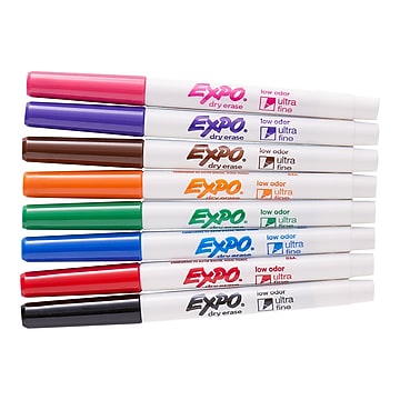 EXPO Low Odor Dry Erase Markers Ultra-Fine Tip Assorted Colors 8 Count