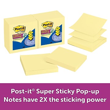 Post-it Super Sticky Pop-up Notes, 3x3 in, 12 Pads, 2X The Sticking Power, Canary Yellow, Recyclable (R330-12SSC)