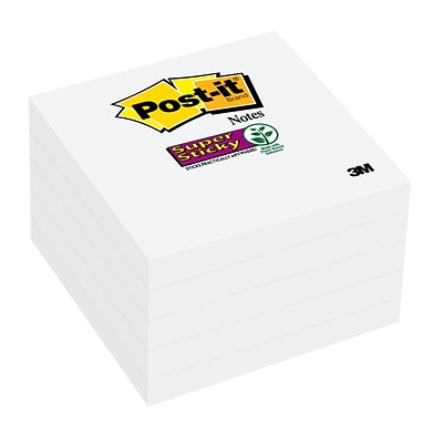 Post-it Super Sticky Notes, 5 Sticky Note Pads, 3 x 3 in., School Supplies, Office Products, Sticky Notes for Vertical Surfaces, Monitors, Walls and Windows, First Snow White