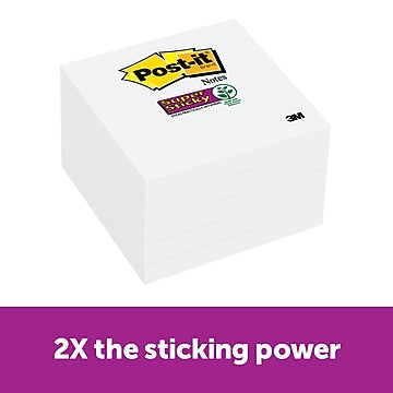 Post-it Super Sticky Notes, 5 Sticky Note Pads, 3 x 3 in., School Supplies, Office Products, Sticky Notes for Vertical Surfaces, Monitors, Walls and Windows, First Snow White