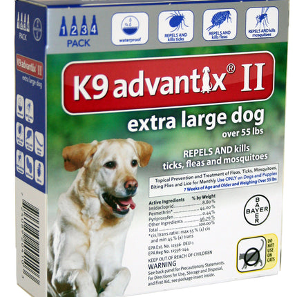 K9 Advantix II XL Dog Vet-Recommended Flea, Tick & Mosquito Treatment & Prevention | Dogs Over 55 lbs. | 4-Mo Supply