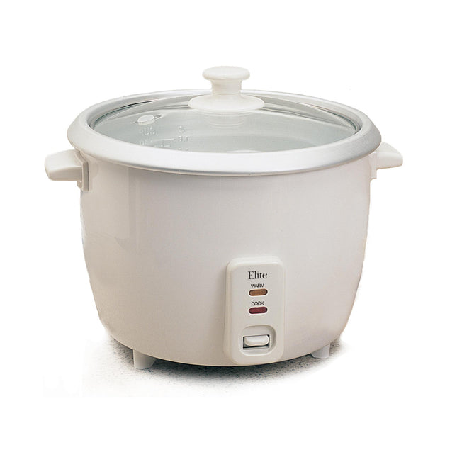 Elite Gourmet ERC-003 Electric Rice Cooker with Automatic Keep Warm Makes Soups, Stews, Grains, Hot Cereals, White, 6 Cups Cooked (3 Cups Uncooked) White