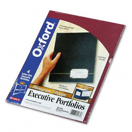 Oxford Monogram Executive Twin Pocket Folders, Letter Size, Burgundy with Gold Foil Trim, 4 Pack (04165), Burgundy/Gold