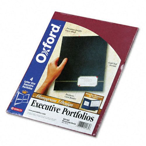 Oxford Monogram Executive Twin Pocket Folders, Letter Size, Burgundy with Gold Foil Trim, 4 Pack (04165), Burgundy/Gold