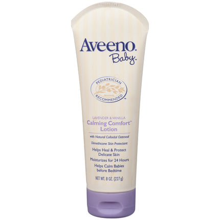 Aveeno Baby Calming Comfort Moisturizing Lotion with Relaxing Lavender & Vanilla Scents, Non-Greasy Body Lotion with prebiotic Oatmeal & Dimethicone, Paraben- & Phthalate-Free, 8 fl. oz