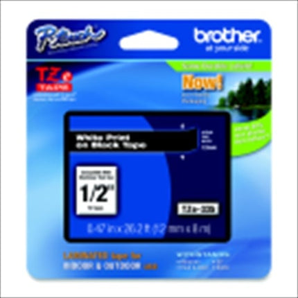 Brother Genuine P-touch TZE-335 Label Tape, 1/2" (0.47") Standard Laminated P-touch Tape, White on black, Laminated for Indoor or Outdoor Use, Water Resistant, 26.2 Feet (8M), Single-Pack