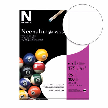 Neenah Bright White Bright White Card Stock, 96 Bright, 65 lb Cover Weight, 8.5 x 11, 250/Pack