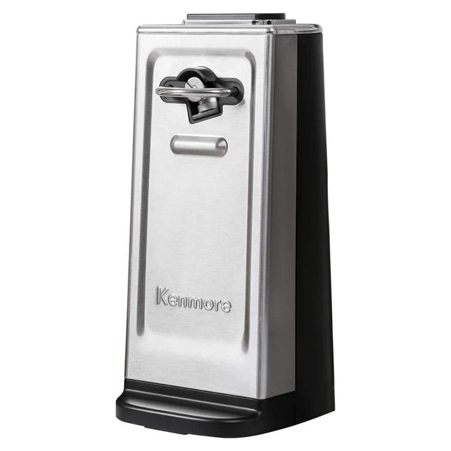 Kenmore Electric Can Opener - Arthritis-Friendly, Bottle Opener, Knife sharpener, Latas Abrelatas, Cord Storage, Automatic Countertop Appliance Stainless Steel Detachable Cutting Lever Black & Grey